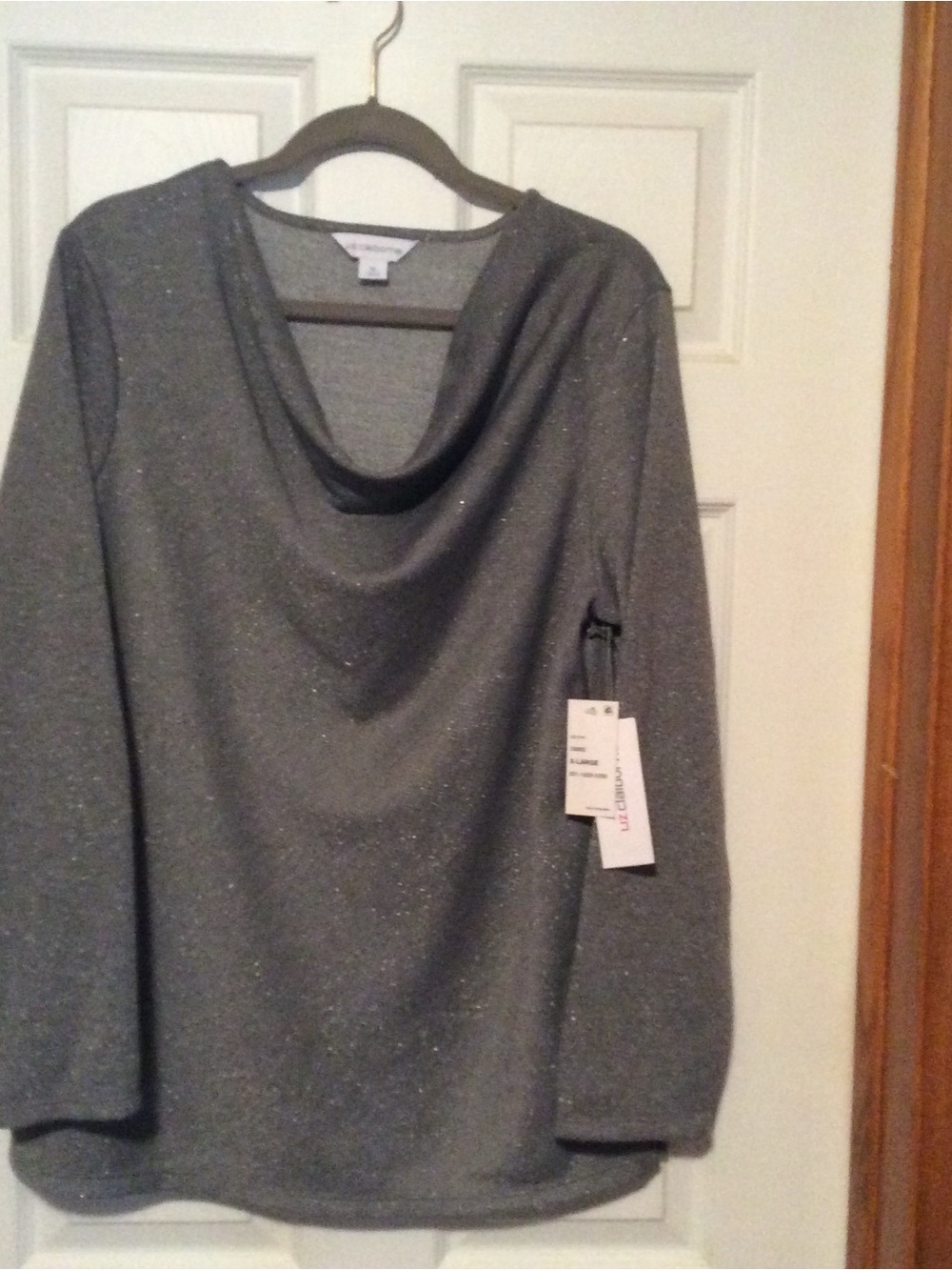 Liz Claiborne Gray Sparkle Cowl Neck top, smoke heather color